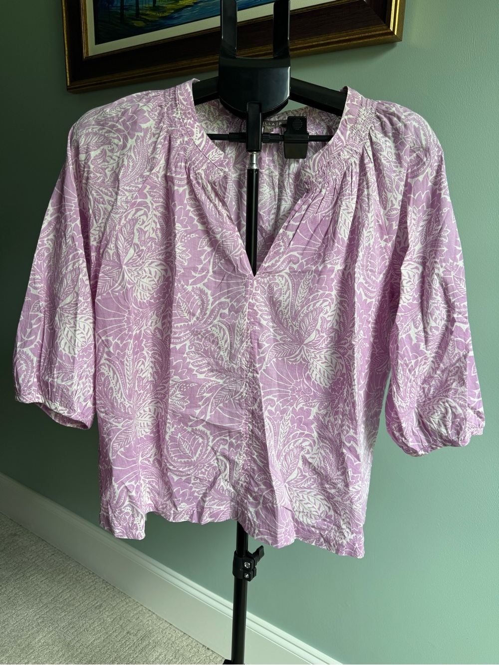 NWOT Lilla P 3/4 Sleeve Split Neck Airy Top in Violet Floral Size Large